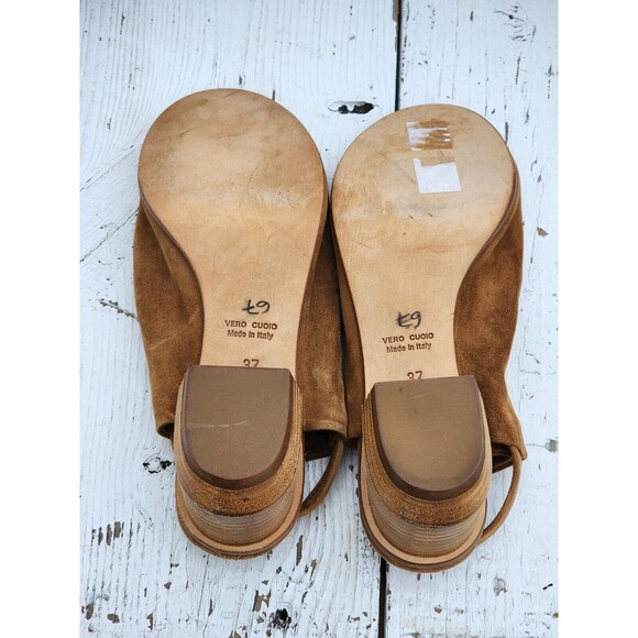 Lemare ITALY Made Women Brown Suede Leather Block Heels Sandals Sz US 6.5 EU 37 - Picture 5 of 8